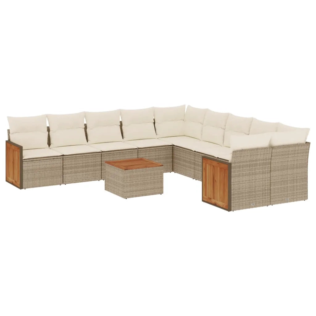 Set Divani da Giardino 11 pz con Cuscini Beige in Polyrattan 3228039