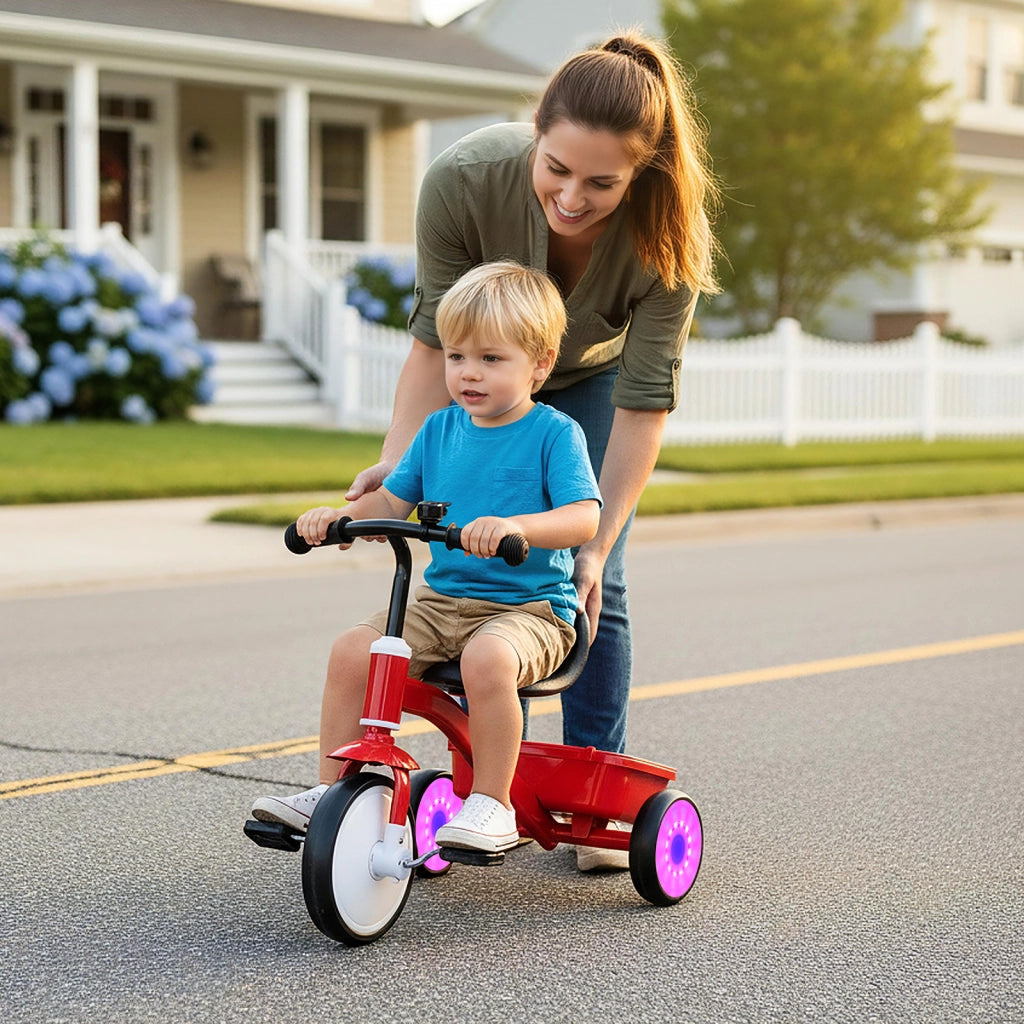 Triciclo per bambini equilibrio ruote luminescenti sedile 4 livelli regolabile-Triciclo esterno stoccaggio pedali rimovibili per bambini 3-5 anni