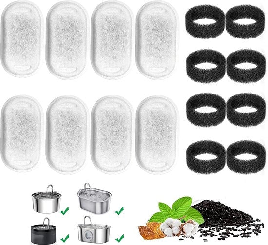 Filtro di sostituzione per fonte di acqua per gatti filtro schiuma in acciaio inox + filtro attivo carbone per fonte di acqua per gatti (16 pezzi)