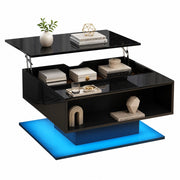 TAVOLO DA SALOTTO Alzabile 80x75x40 cm Nero con LED e vano portaoggetti