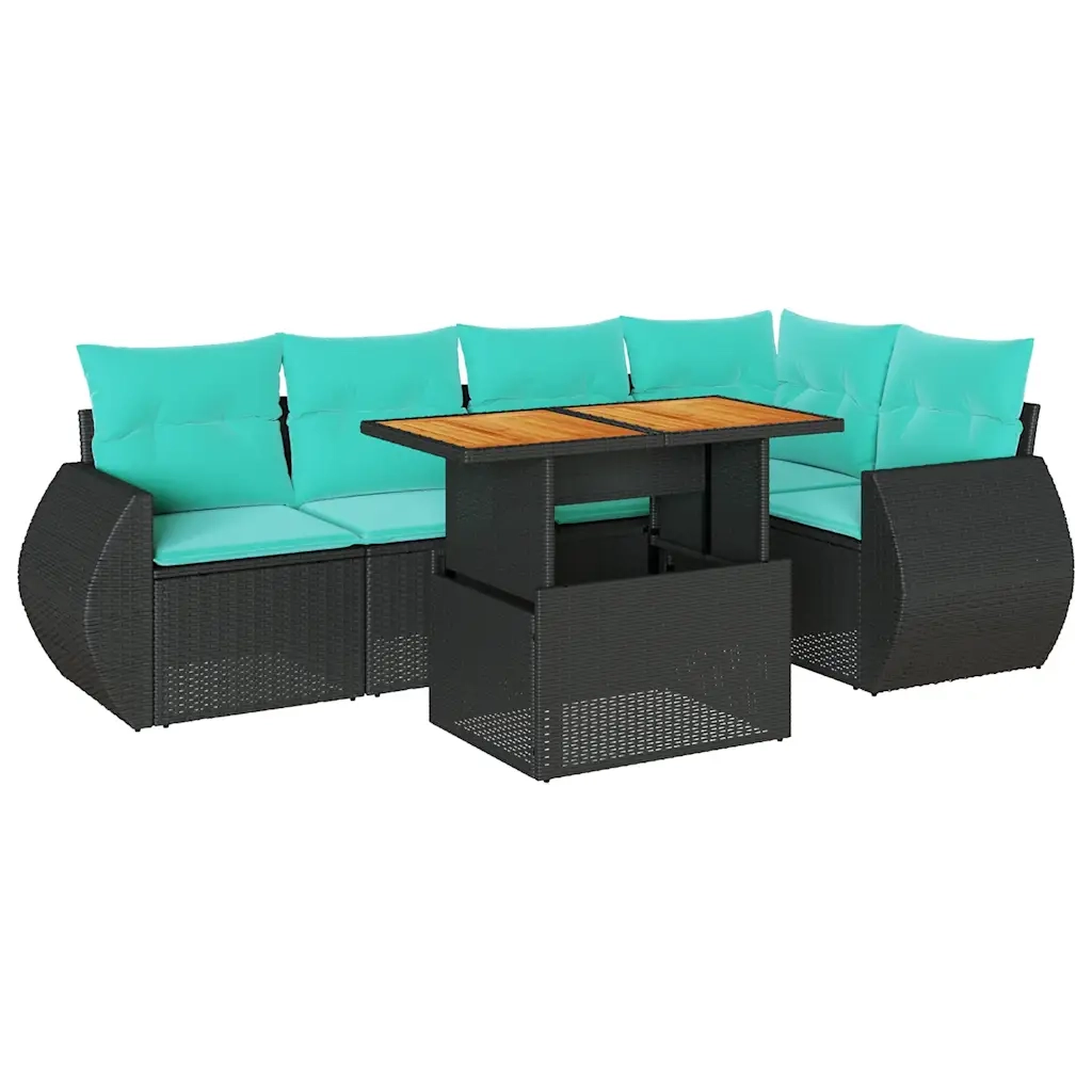 Set Divano da Giardino 6 pz con Cuscini Nero in Polyrattan