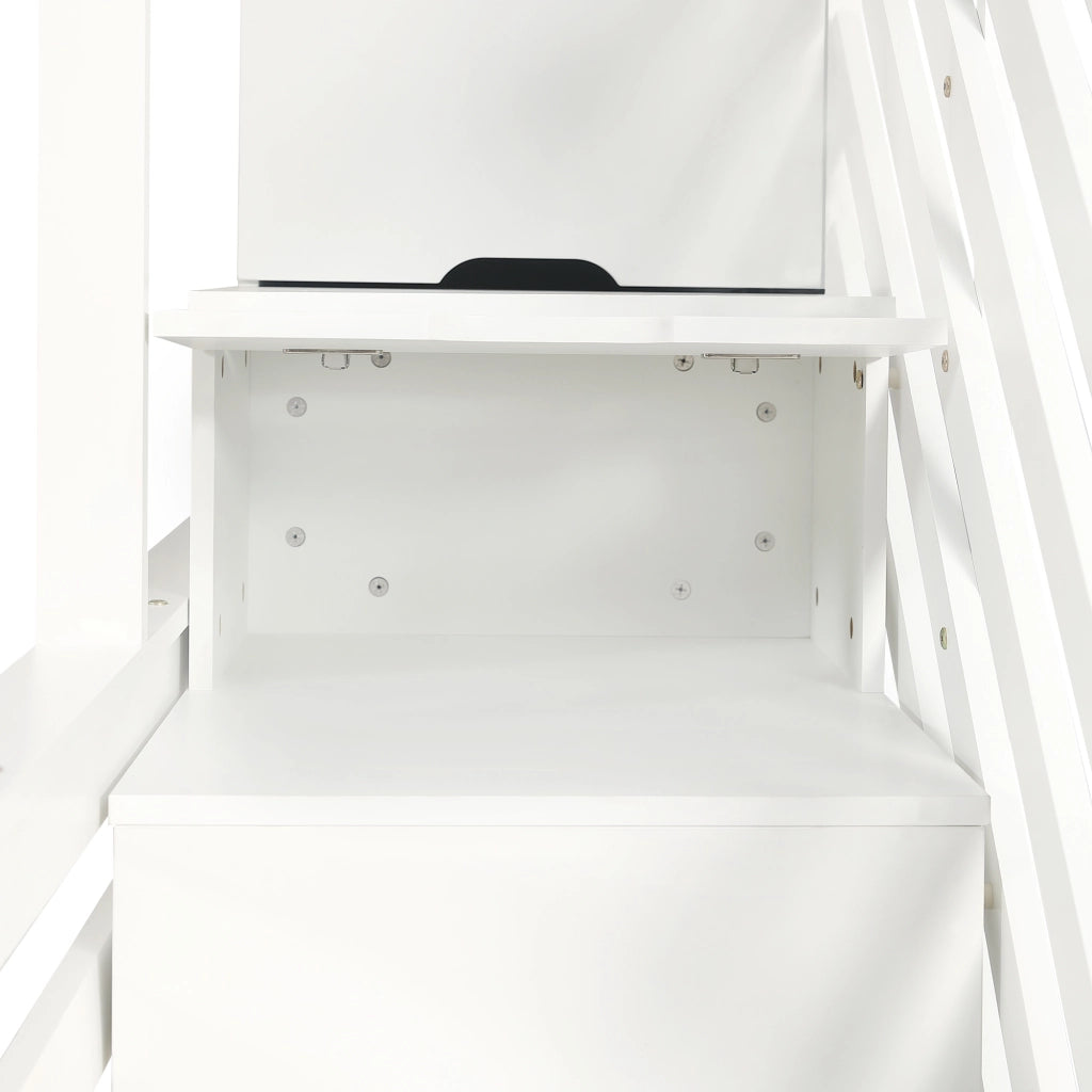 OKWISH Letto a Castello 90×200 cm e 140×200 cm, Letto 3 Posti con 2 Cassetti, Scala Contenitore e Spondine, senza Materasso, Bianco