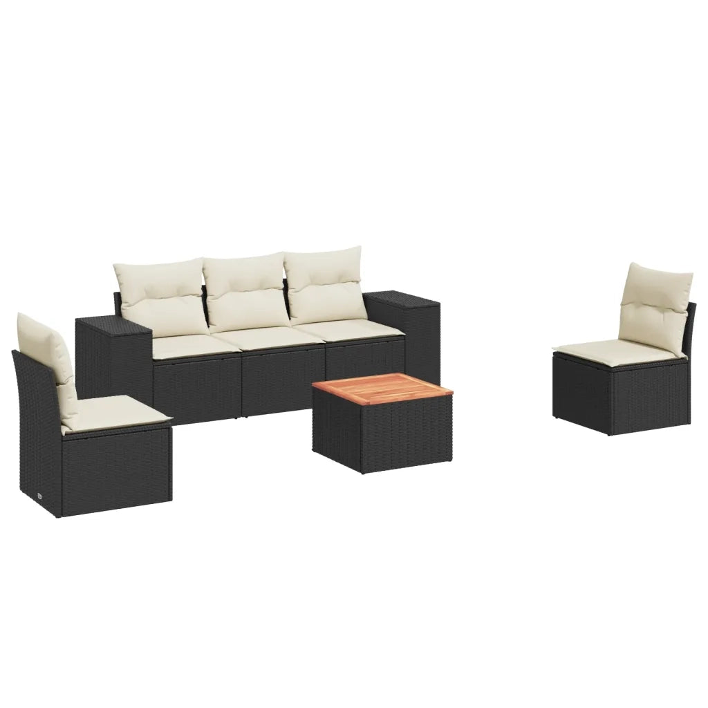Set Divano da Giardino 6 pz con Cuscini Nero in Polyrattan