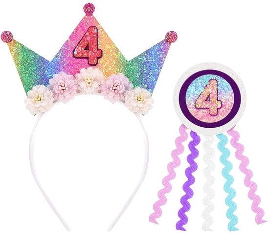 Cintura di Capo per Festa - Arcobaleno - Badge con Glitter - Decorazioni per Festa - Ragazze - Fatto a Mano da Schiuma e Perle - Accessori di Compleanno
