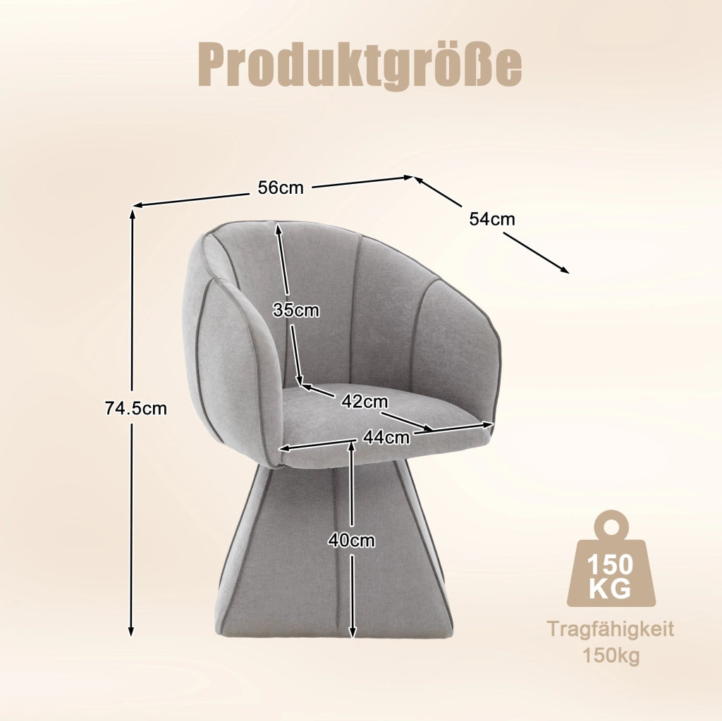 Poltrona girevole 360° in ciniglia grigia; 56x54x74;5 cm; con schienale alto e braccioli