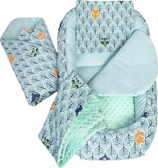 Set di Nido per Bambini da 5 pezzi 100x60x15 con Pezzo di Inserimento Rimovibile e Cuscino di Accompagnamento per Neonati