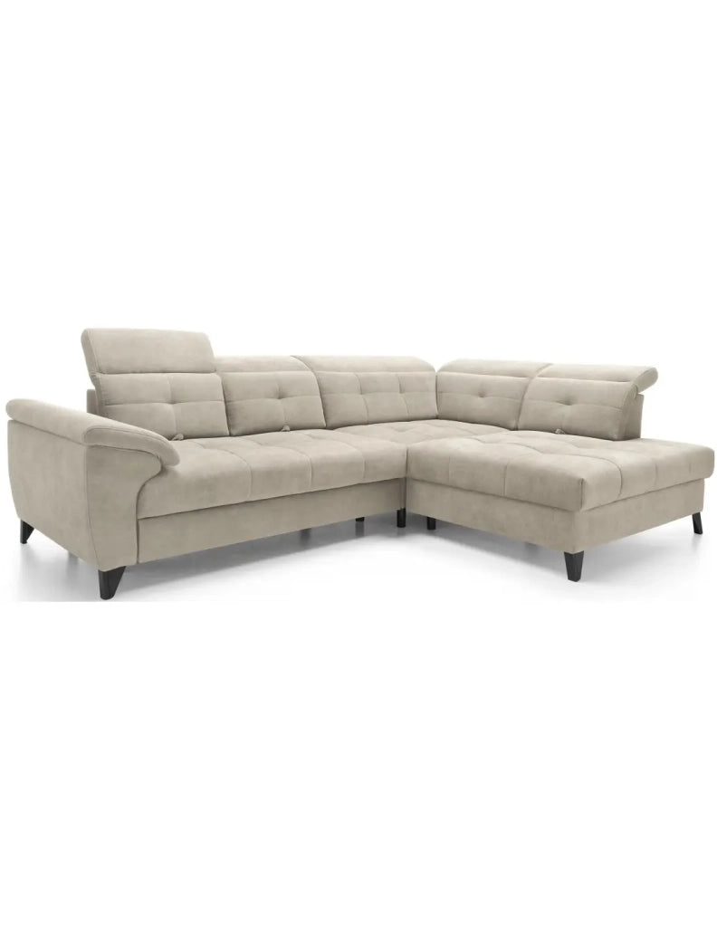 Divano ad angolo Beige 5 posti angolo destro con letto ampio INFERNO
