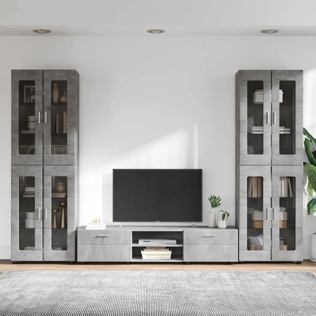 Set mobile TV con porta FLORIN Grigio cemento Legno multistrato