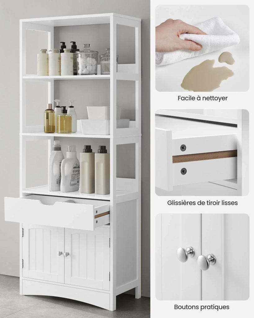 Mobile contenitore con cassetto 2 ripiani aperti doppia anta mobiletto bagno mobiletto ingresso cucina soggiorno bianco 12_0006416