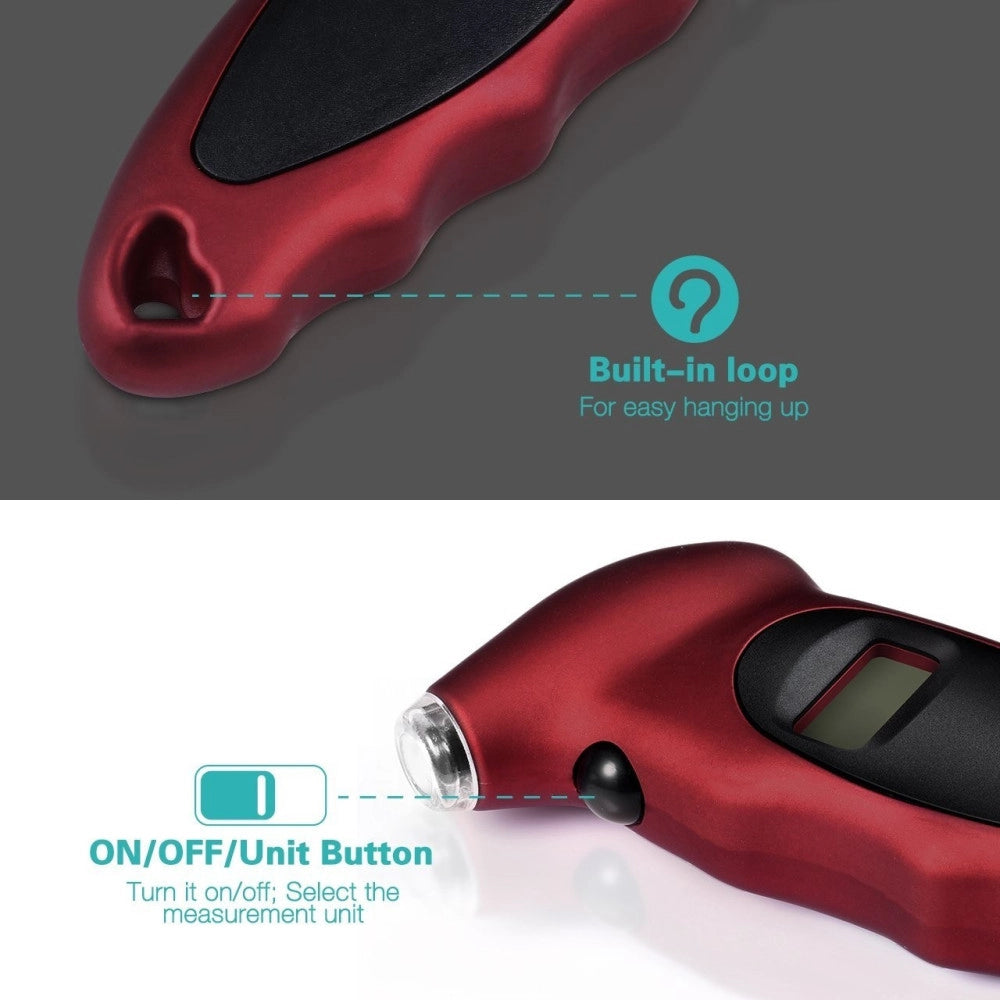Trade Shop - Manometro Misuratore Digitale Di Pressione Gomme Pneumatici Gomma Auto Moto Bici -