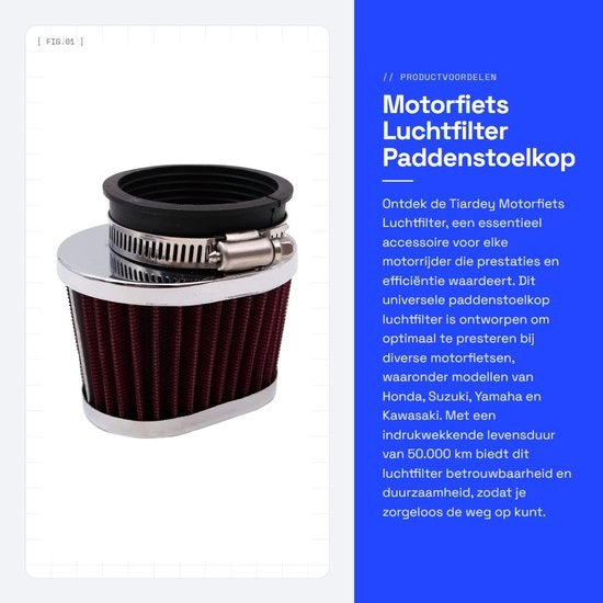 Filtro d'aria per motocicletta - Accessorio a forma di fungo - Universale 55MM - Filtro d'aria d'ingresso - Adatto per Honda Suzuki Yamaha Kawasaki