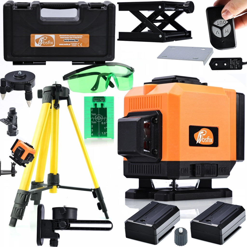 Livella Laser Rosfix Orange Tiger ROT12L – 12 Linee, Alta Precisione | Set Completo con Stativo, Batterie
