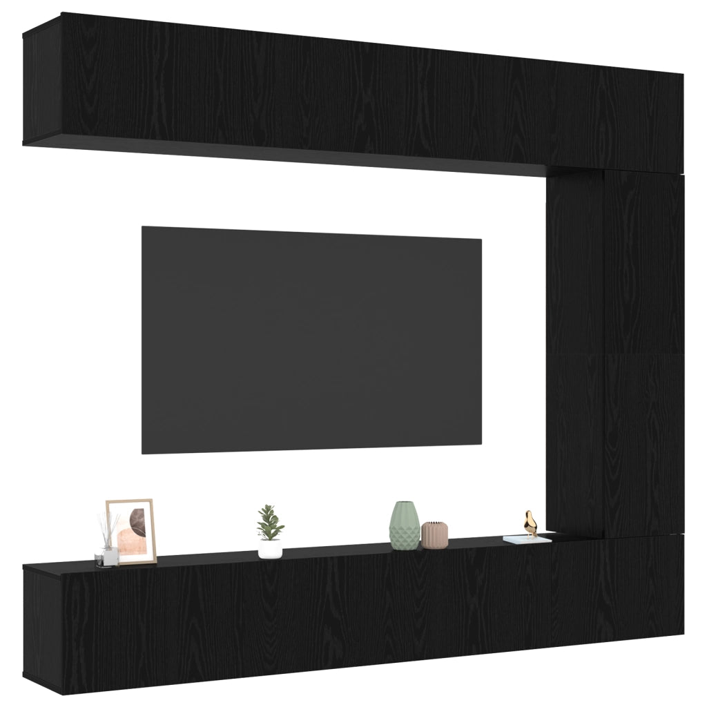 Set di mobili TV da 5 pezzi a parete in rovere nero in legno ingegnerizzato