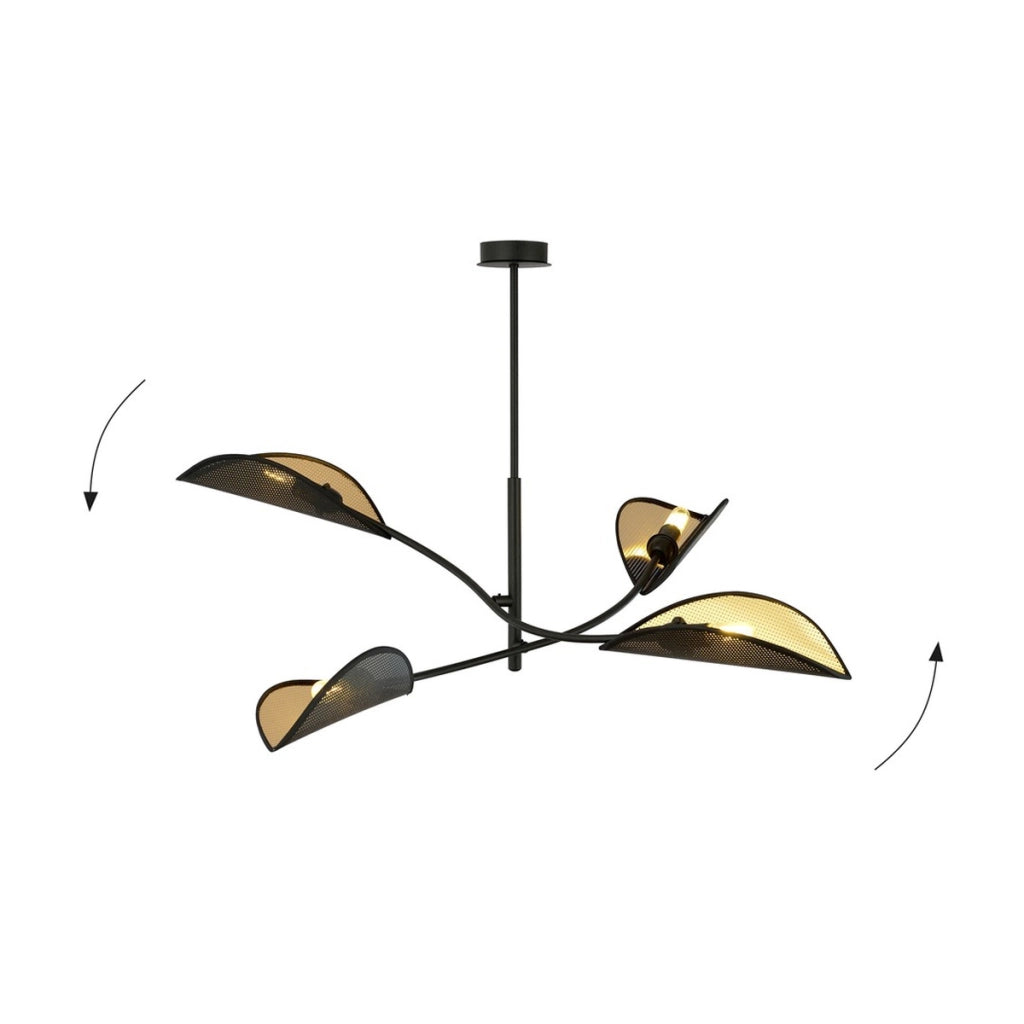 Lampada a sospensione Lotus in acciaio nero e oro