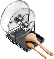 Porta coperchio per pentola con 2 strati e contenitore per gocce per organizzazione della cucina