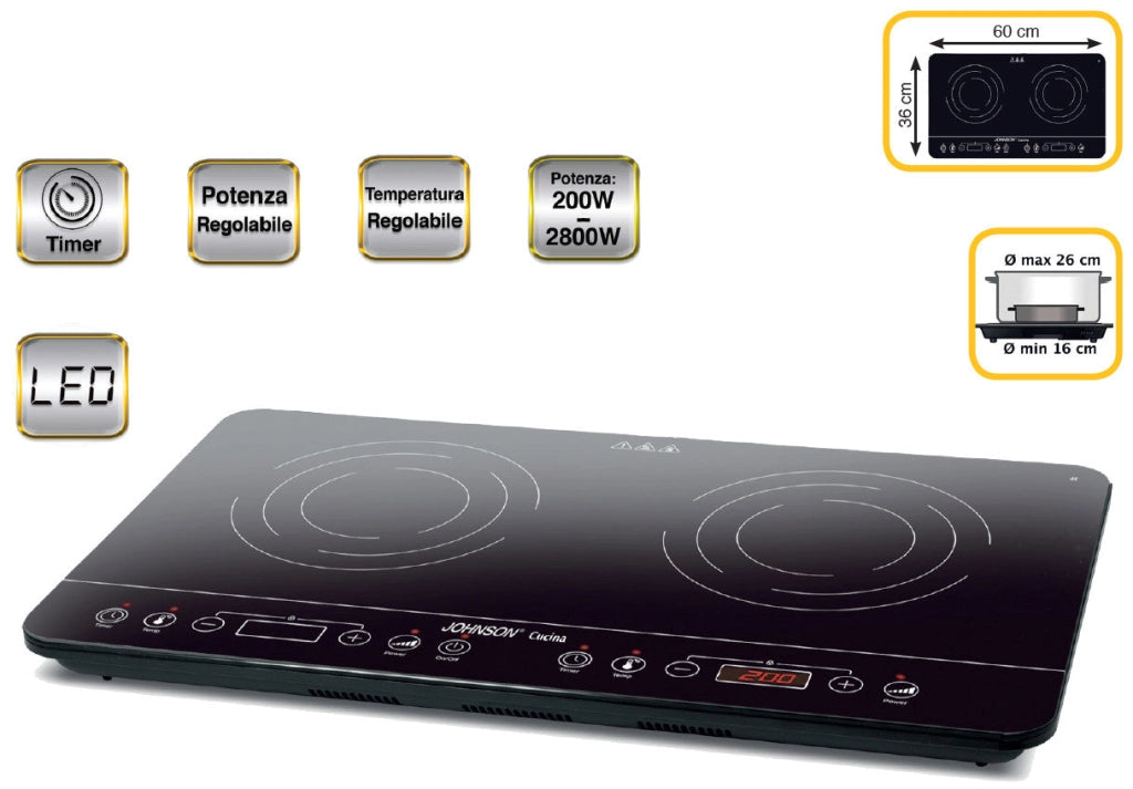Piano Cottura a Induzione CUCINA 2 Zone 2800W Timer Touch Control energetica