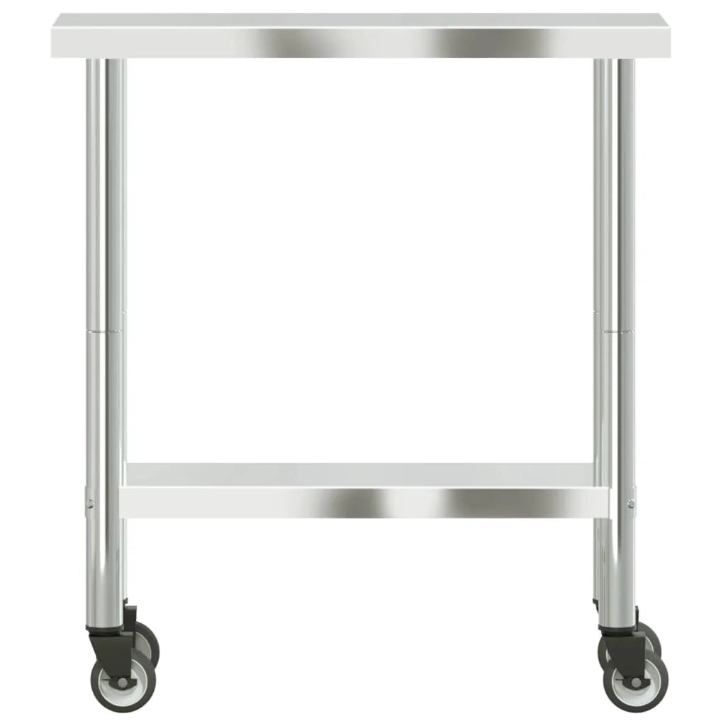 Tavolo da lavoro professionale da cucina con ruote 82,5 x 30 x 85 cm acciaio inox 02_0045416