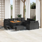 Set di divani da giardino con cuscini da 13 pezzi in polyrattan nero e acacia