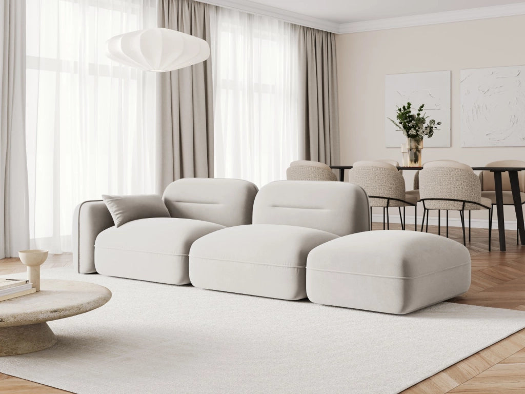 Cosmopolitan Design - Divano modulare destro "Sydney" 3 posti in velluto beige chiaro 