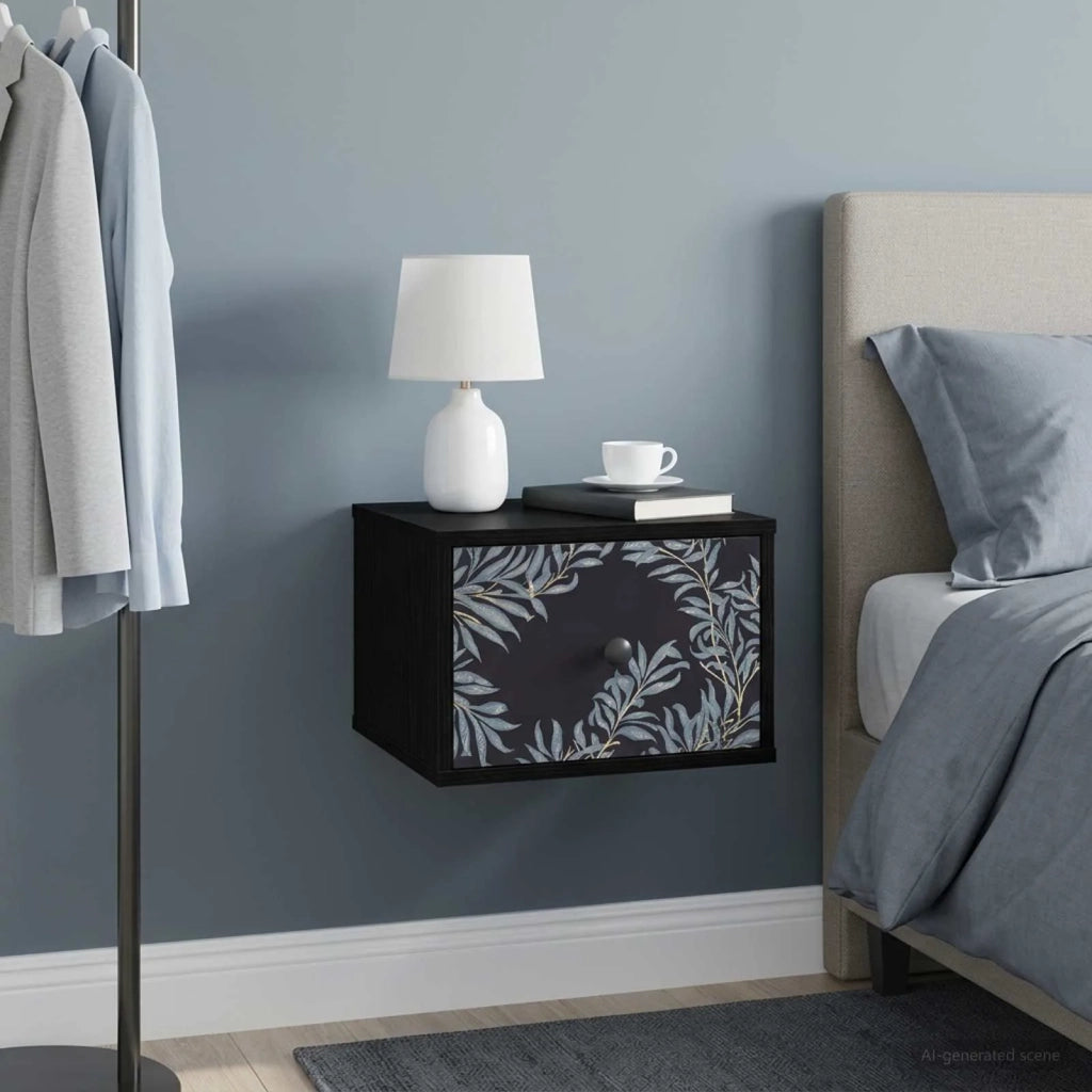 Mobiletto da comodino a parete DOKKUM 2 pz Rovere Nero 8007464