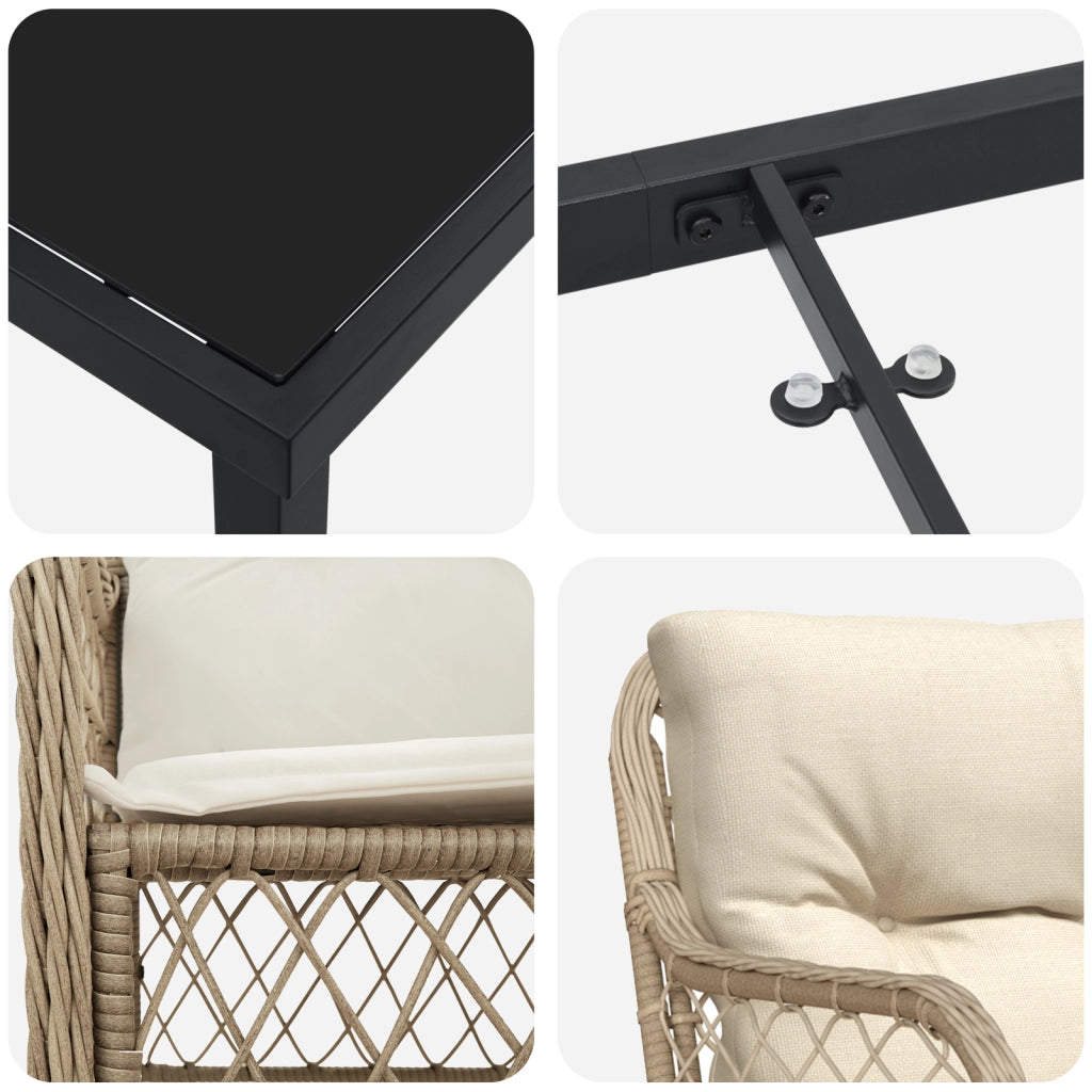 Set Da Pranzo Da Giardino 7 Pezzi Con Cuscini Beige Polyrattan