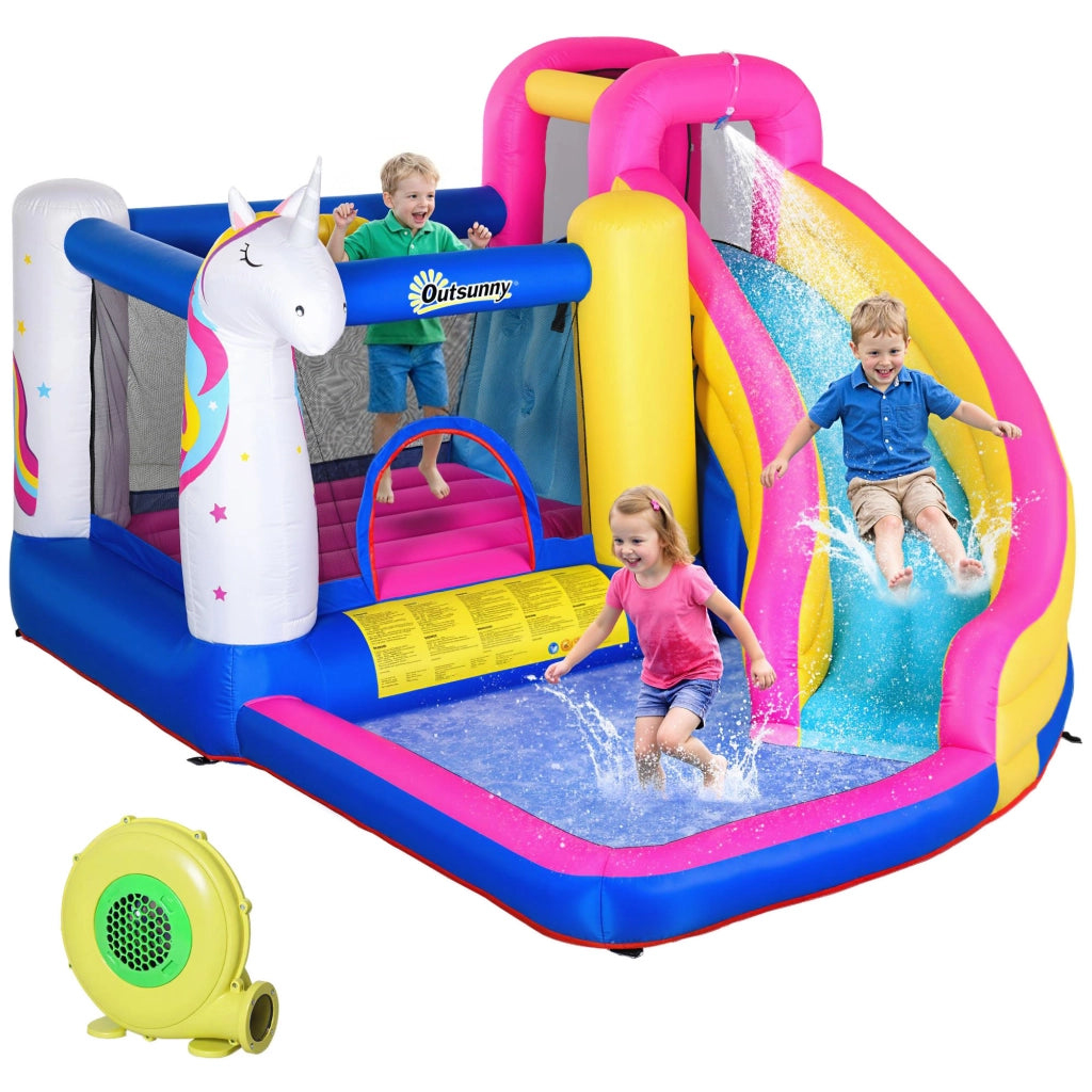 Casetta Gonfiabile per Bambini con Scivolo e Canestro ¨C zephmum ¨C 360x305x210 cm