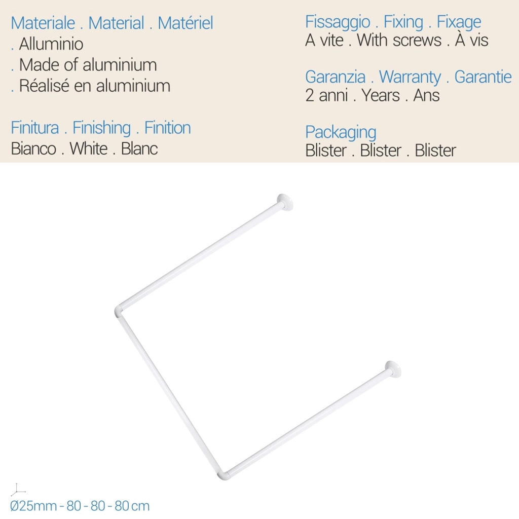 Tubo doccia 3 lati 80x80x80 Cm Bianco