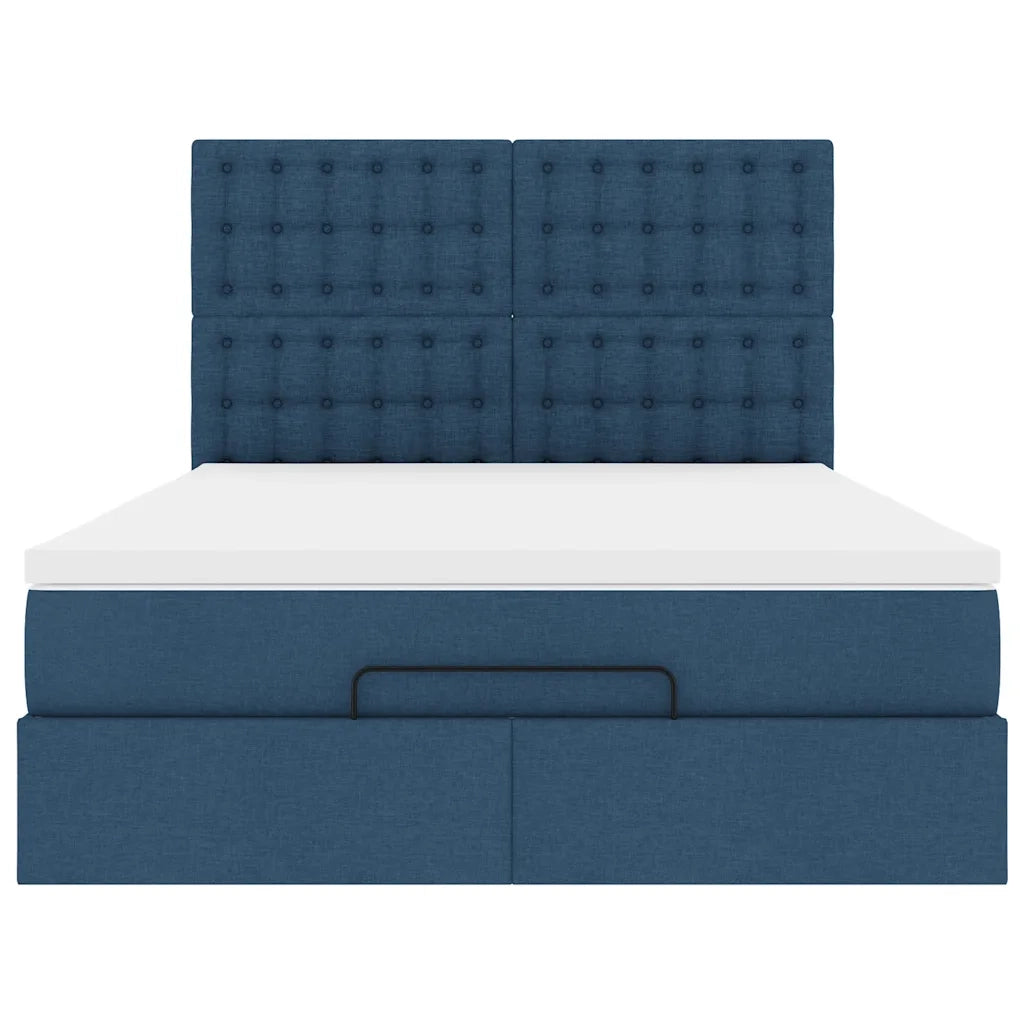 Struttura Letto Pouf con Materasso Blu 140x200cm in Tessuto