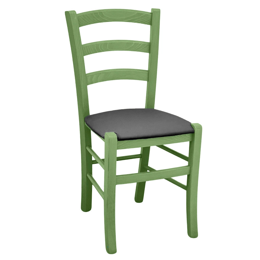Sedie da pranzo Venezia in legno verde con seduta in similpelle antracite
