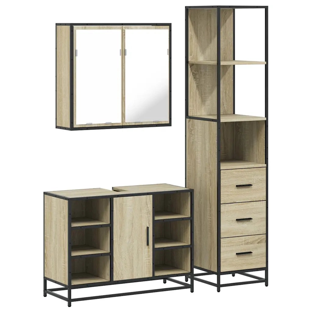 Set Mobili da Bagno 3 pz Rovere Sonoma in Legno Multistrato