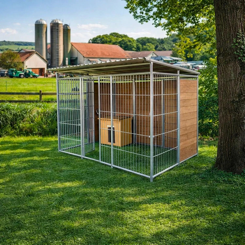 Box per cani coperto retro e 1 metro laterale in legno zincato a caldo da 300x200xh180 cm