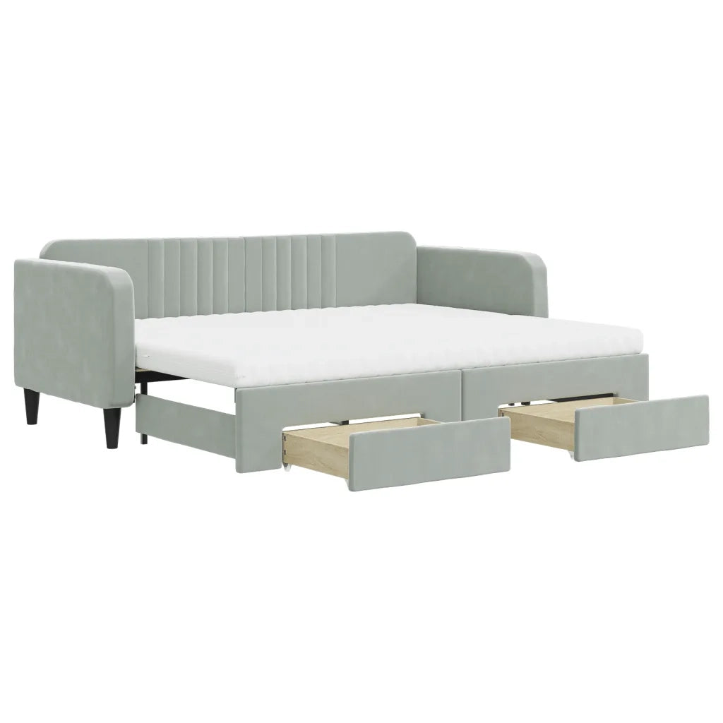 Divano Letto Estraibile Cassetti Grigio Chiaro 80x200cm Velluto 3197128