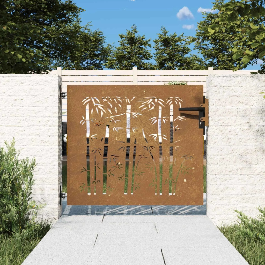 Cancello da giardino 85x100 cm in acciaio corten e bambù 153233