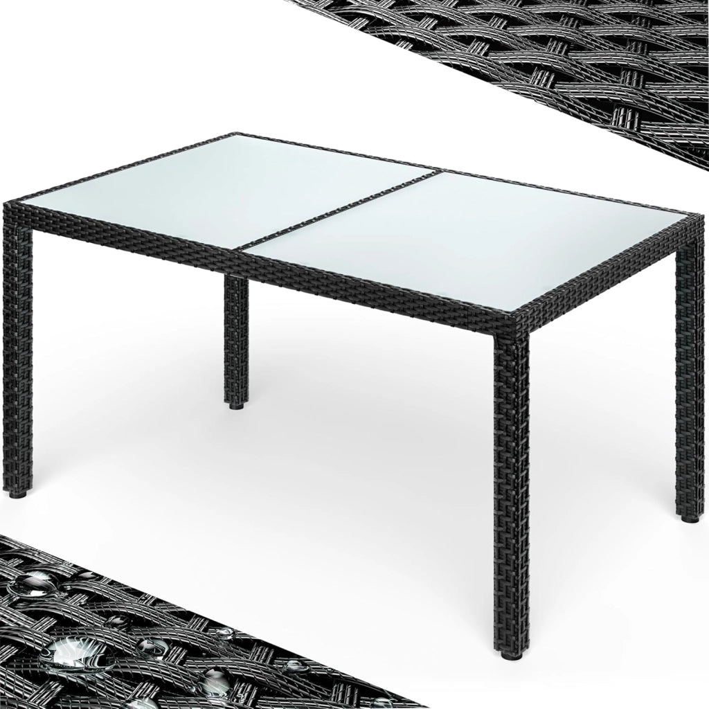 ® Tavolo da Giardino 150x90x75cm Polyrattan Altezza Regolabile 5 mm Vetro Tavola da Pranzo Terrazza Balcone Mobili da Esterno Outdoor