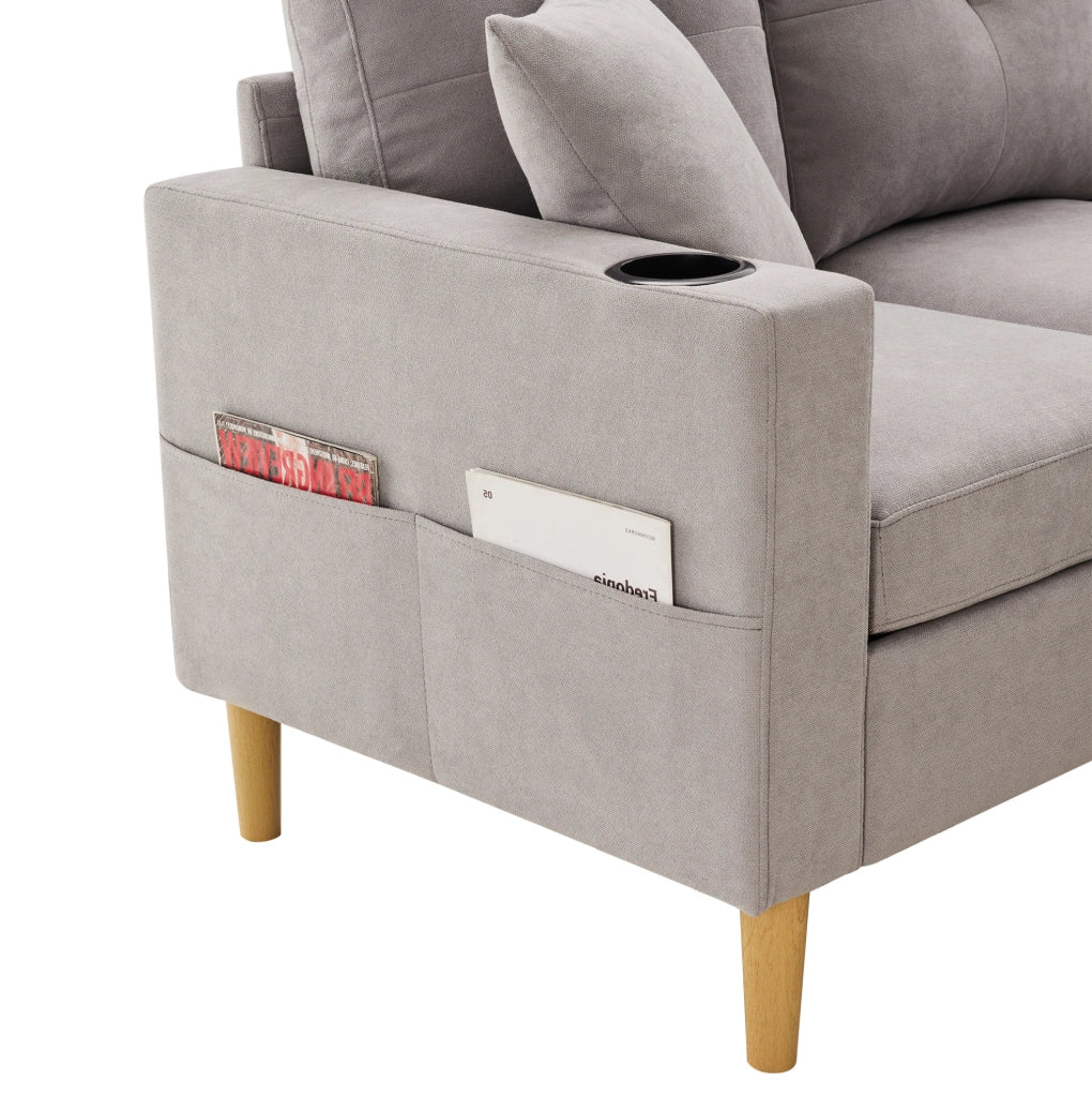 Divano angolare con chaise longue 175x129x90 cm in tessuto cotone e lino; grigio chiaro