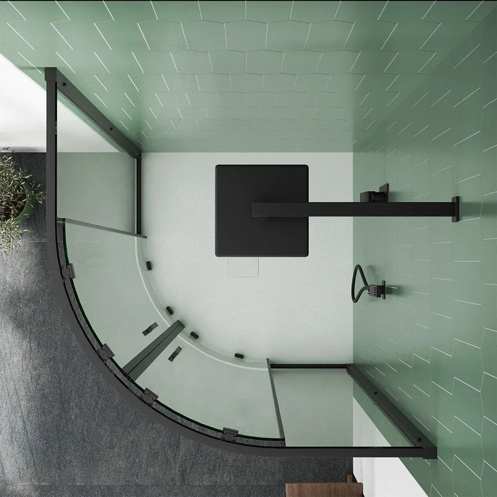 Box doccia semicircolare 70x90cm profili nero opaco slim vetro 6mm trasparente h190 | Portofino