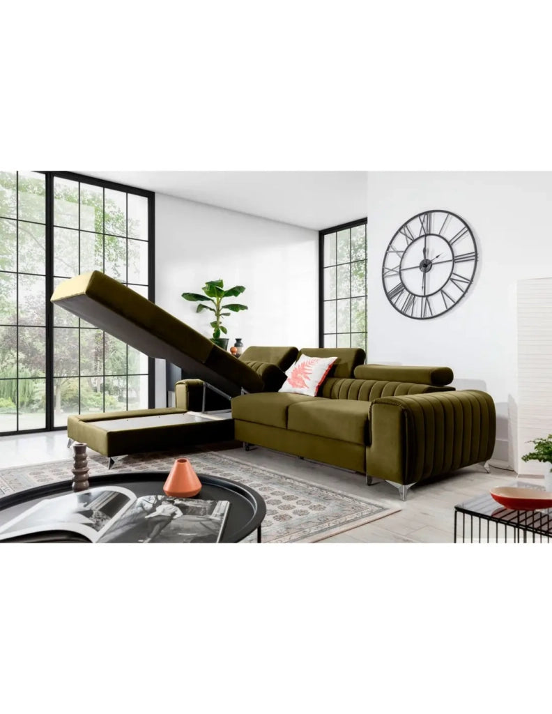 Divano ad angolo sinistro Verde oliva convertibile 3 posti JAYSON comfort modulabile