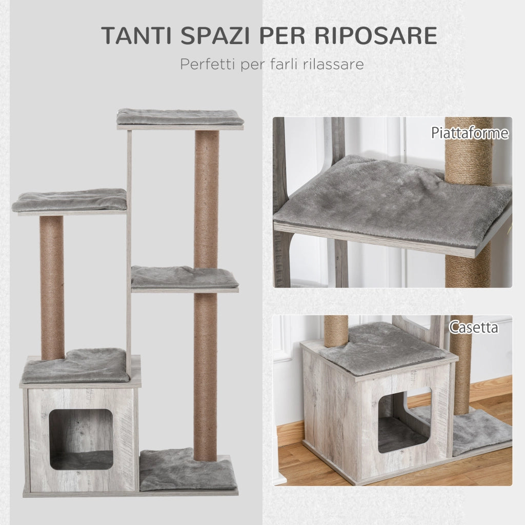 Tiragraffi per Gatti con Cuccia e Corde ¨C Zephmum ¨C Grigio 67x38.5x114 cm