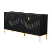 Sideboard moderno nero e oro in MDF con 4 porte e ripiani regolabili, 160x40x80,5 cm