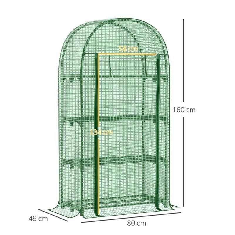 SERRA DA GIARDINO CON RIPIANI IN METALLO, COPERTURA IN PE E PORTA AVVOLGIBILE 80X49X160CM, VERDE
