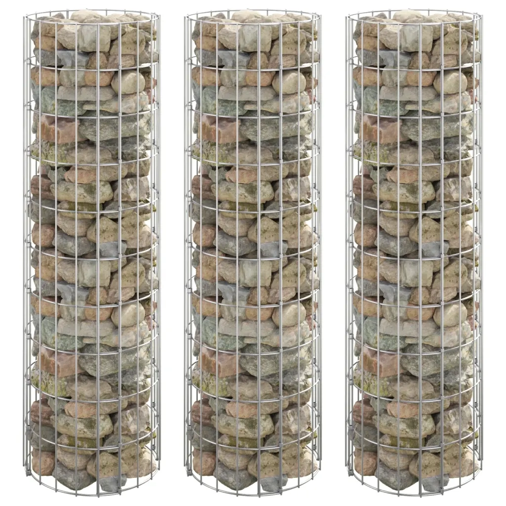 Fioriere | Cassetta per fiori | Vaso Gabbione Circolare 3 pz in Acciaio Zincato ?30x100 cm