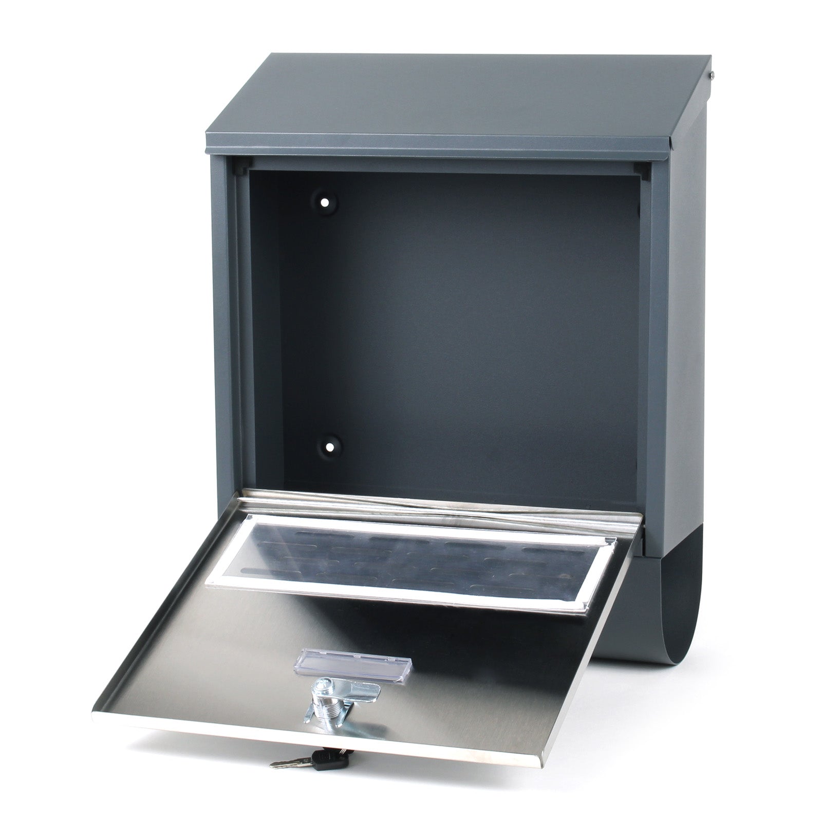 Cassetta postale con vano portagiornale V37 antracite + inox 305 x 105 x 385 mm con vetrino nome