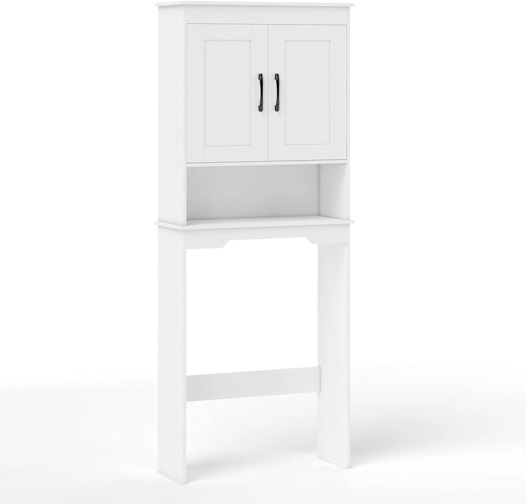 Armadietto portaoggetti da bagno, autoportante a 3 ripiani, con ante in legno e ripiano regolabile in 3 posizioni, organizer salvaspazio per bagno, bagno, lavanderia