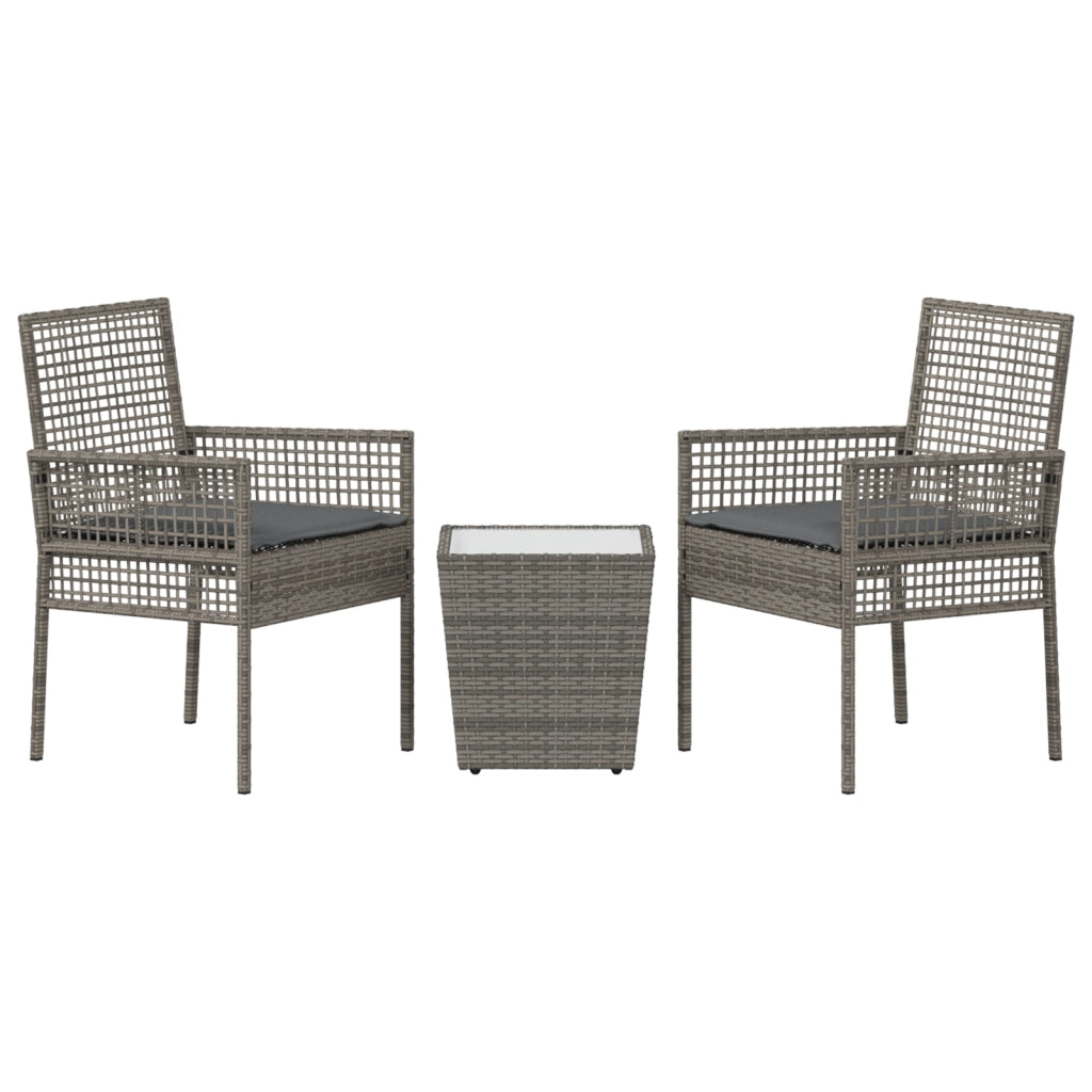 Set Bistro da Giardino 3 Pezzi con Cuscini Grigio in Polyrattan