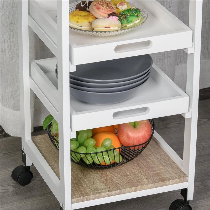 CARRELLO DA CUCINA SALVASPAZIO IN LEGNO BIANCO CON 4 RUOTE 37X37X82CM TOP LEGNO