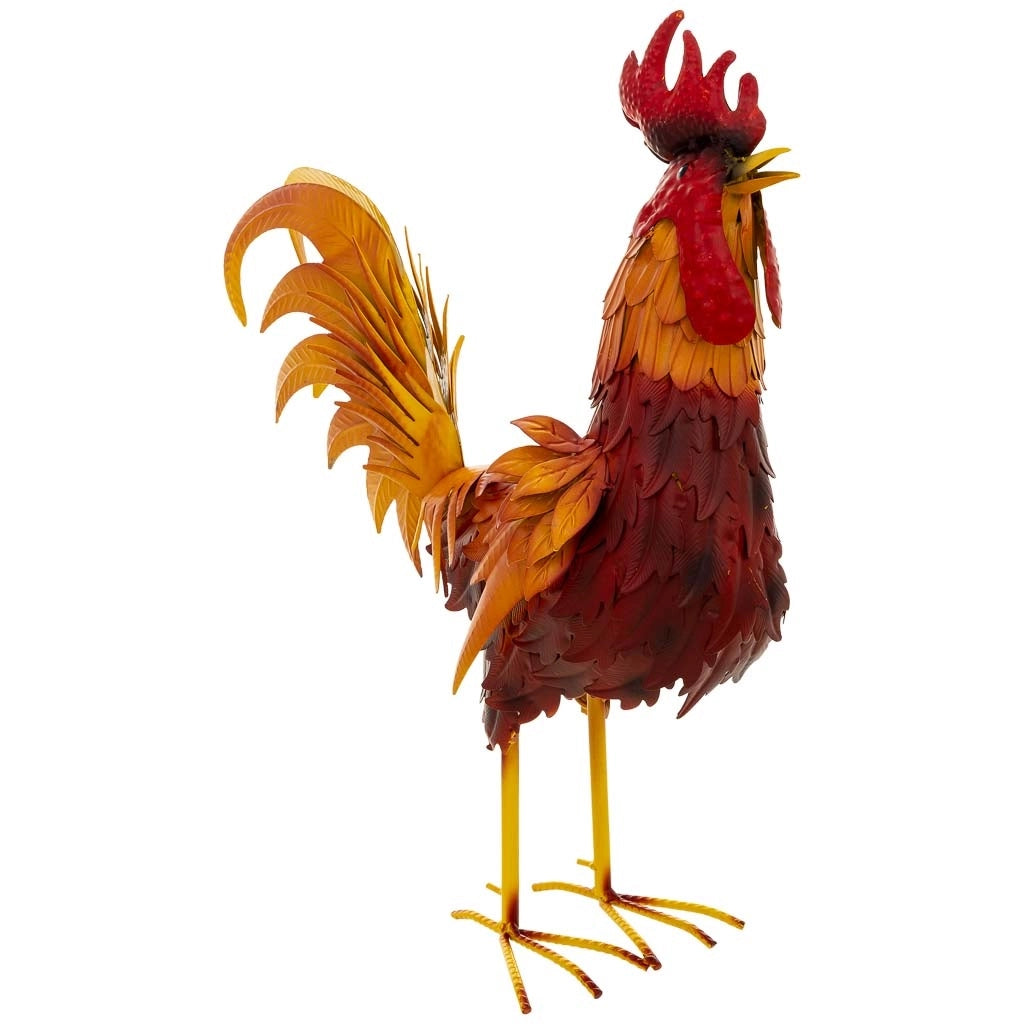 Figura decoración gallo de metal rojo 41x16x54hc m