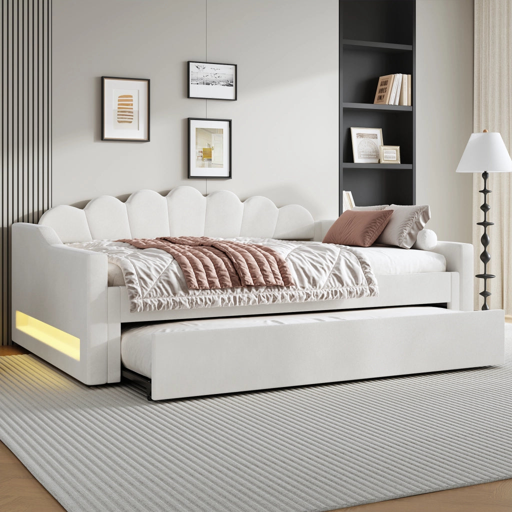 Tagesbett con funzione LED e letto estraibile in MDF impiallacciato e legno compensato 140x200 cm