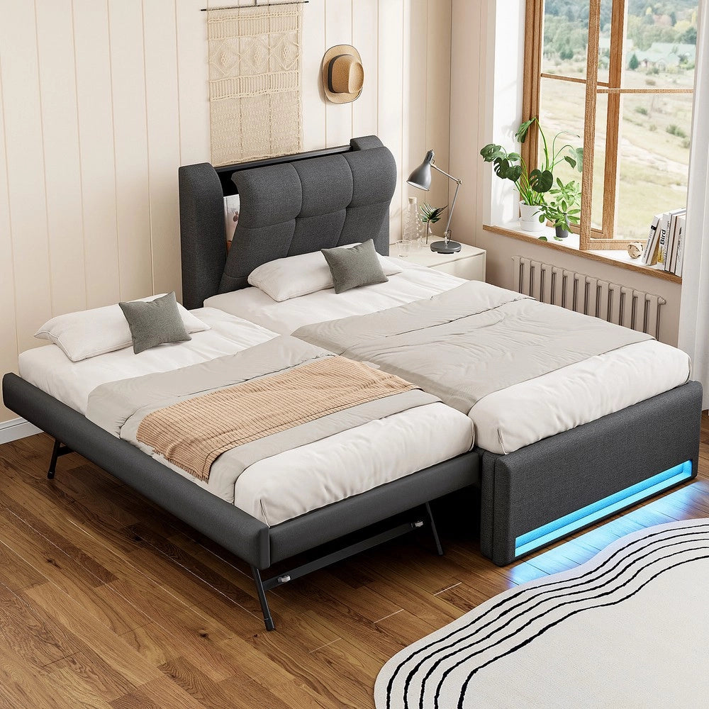 Letto Imbottito con Letto Estraibile e LED ¨C Xylo ¨C Grigio 90x200