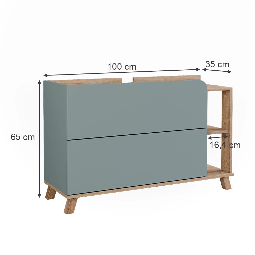 Vicco Mobiletto per lavabo Sonoma/blu 100 x 65 cm con 2 cassetti