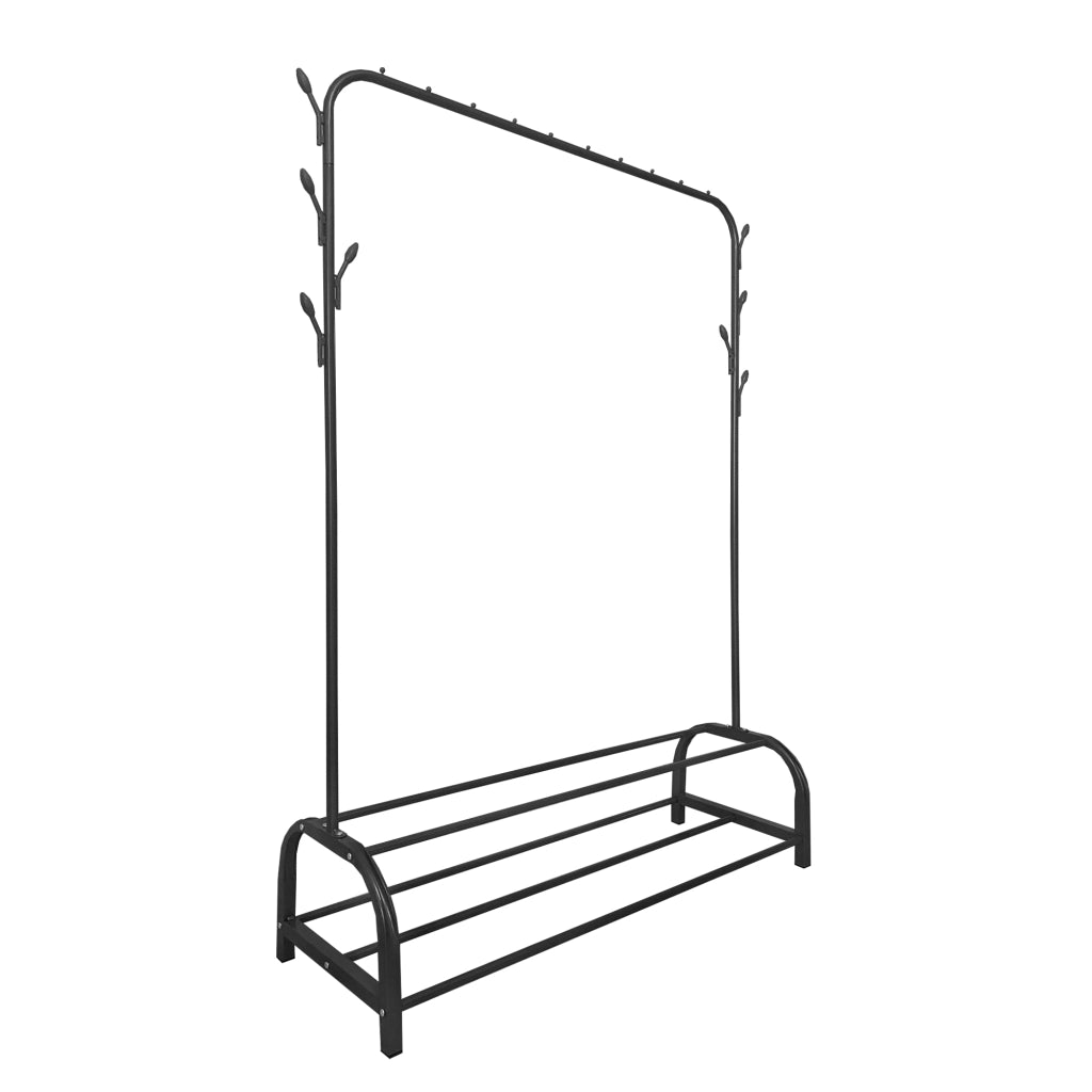 Appendiabiti Donkey Premium Rack a 2 supporti Nyana Home 158x110x39 cm, 1 barra appendiabiti, 8 ganci laterali, 2 ripiani inferiori Nero.